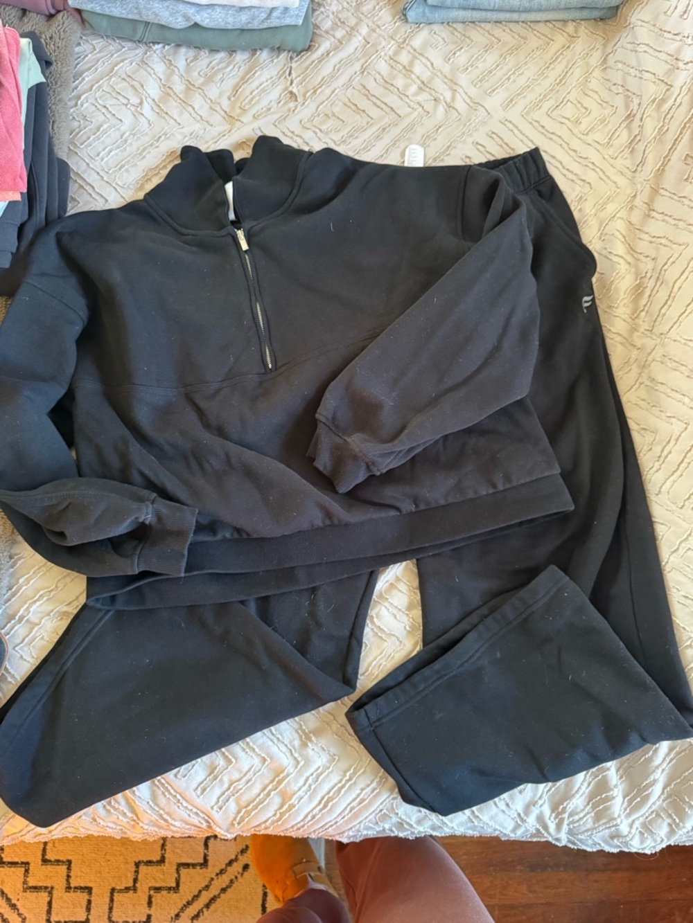 Fabletics Black Half-Zip Pullover & Jogger Set